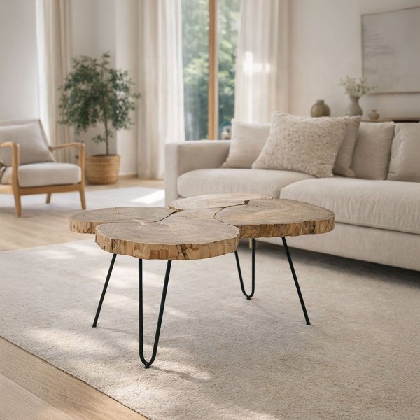 Accacia boomstam salontafel met metalen poten