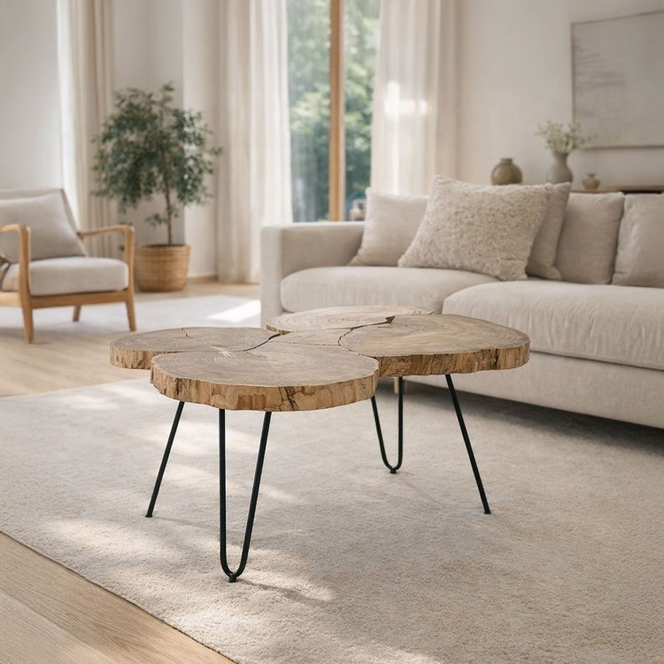 Accacia boomstam salontafel met metalen poten