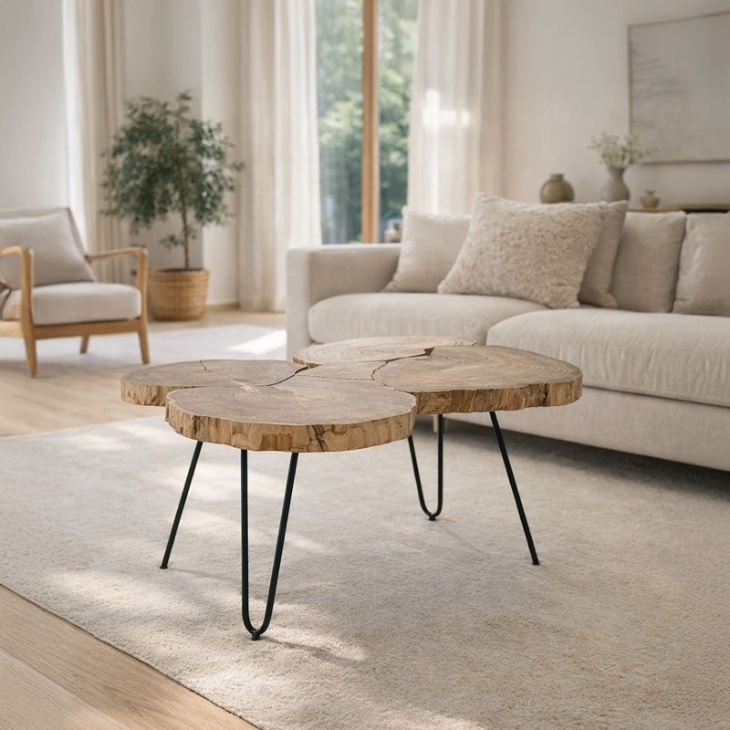 Accacia boomstam salontafel met metalen poten