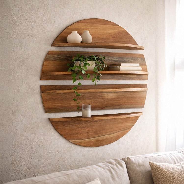 Ronde wandplank in massief hout – Koda