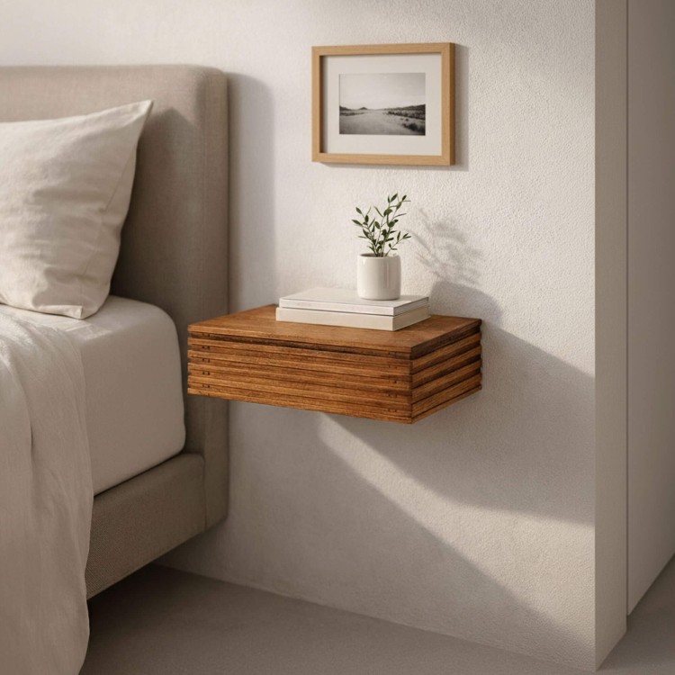 Zwevend nachtkastje van massief hout met lade (set van 2) - Nora