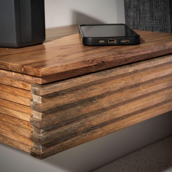 Zwevend nachtkastje van massief hout met lade (set van 2) - Nora