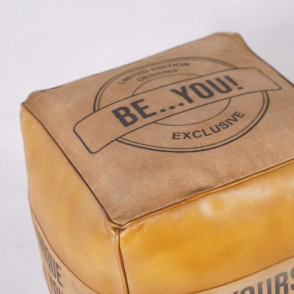 Industriële poef in leer "Be Yourself"