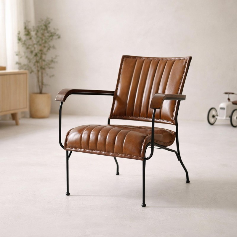 Vintage leren fauteuil in bruin 1-zits - Cosy