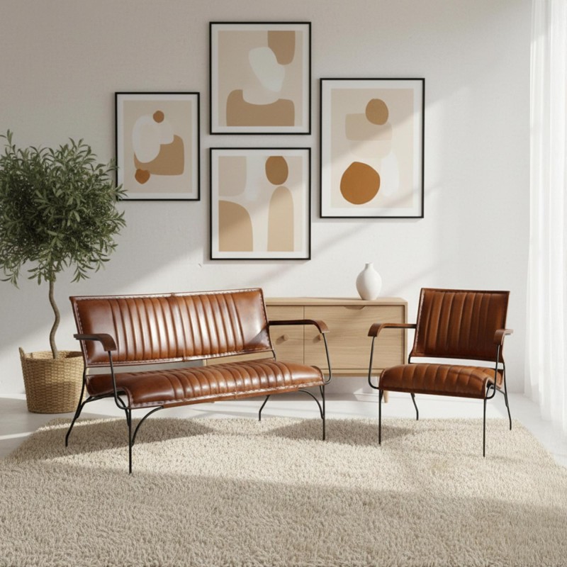 Vintage 3-zits zetel in bruin leer - Cosy