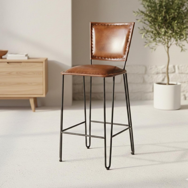 Vintage metalen en lederen keukenstoel - Smart
