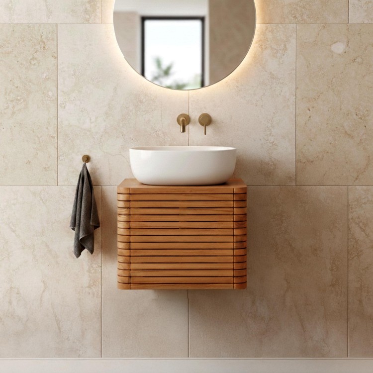 Badkamermeubel in teakhout, hangend - Lattis