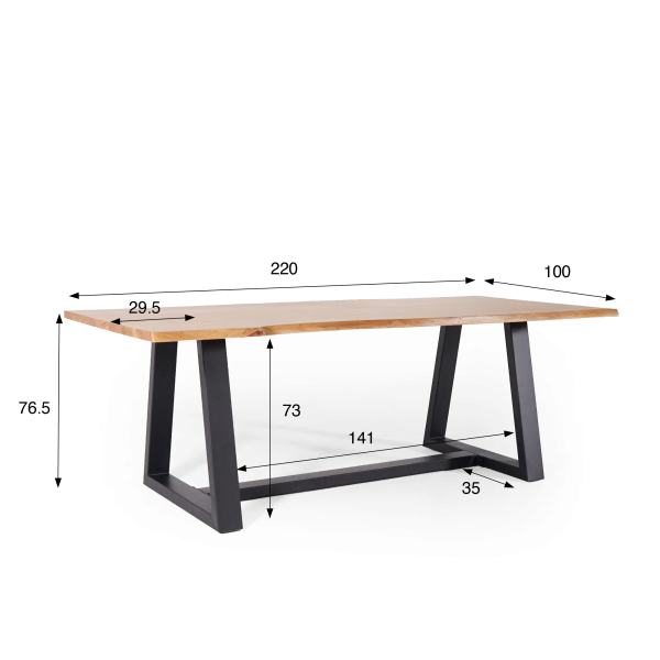 Eettafel in massief acaciahout met natuurlijke randen 220 cm - Aurea