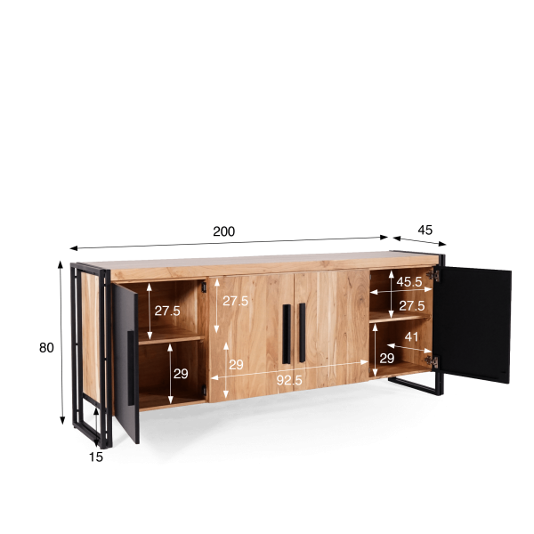 Dressoir in massief hout in industriële stijl - Liverpool