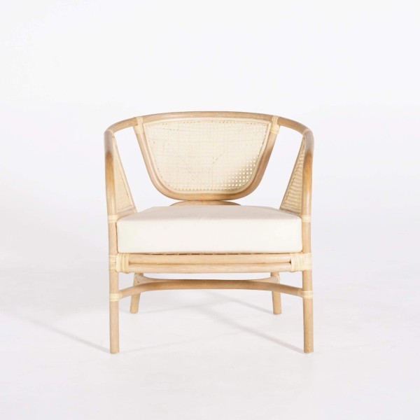Fauteuil van naturel rotan met beige kussen - Haru