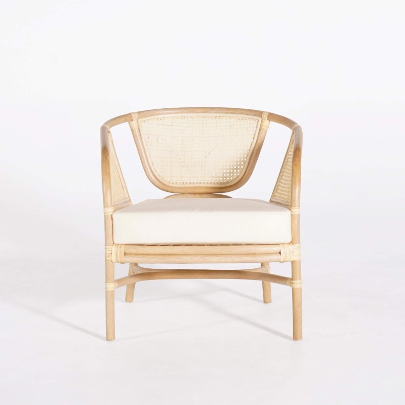 Fauteuil van naturel rotan met beige kussen - Haru