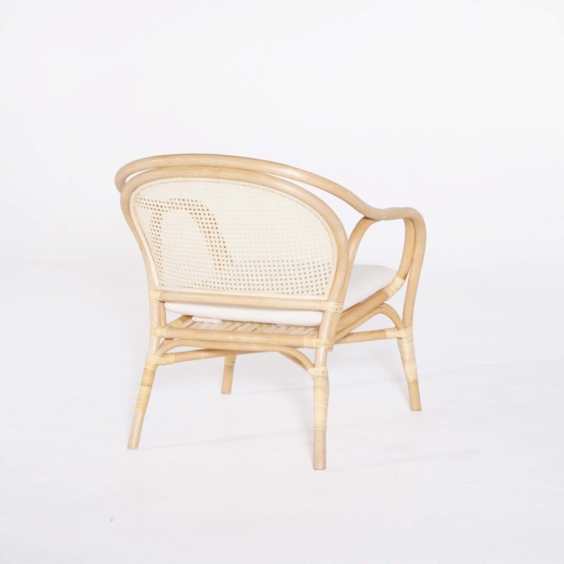 Fauteuil van naturel rotan met beige kussen - Yuki