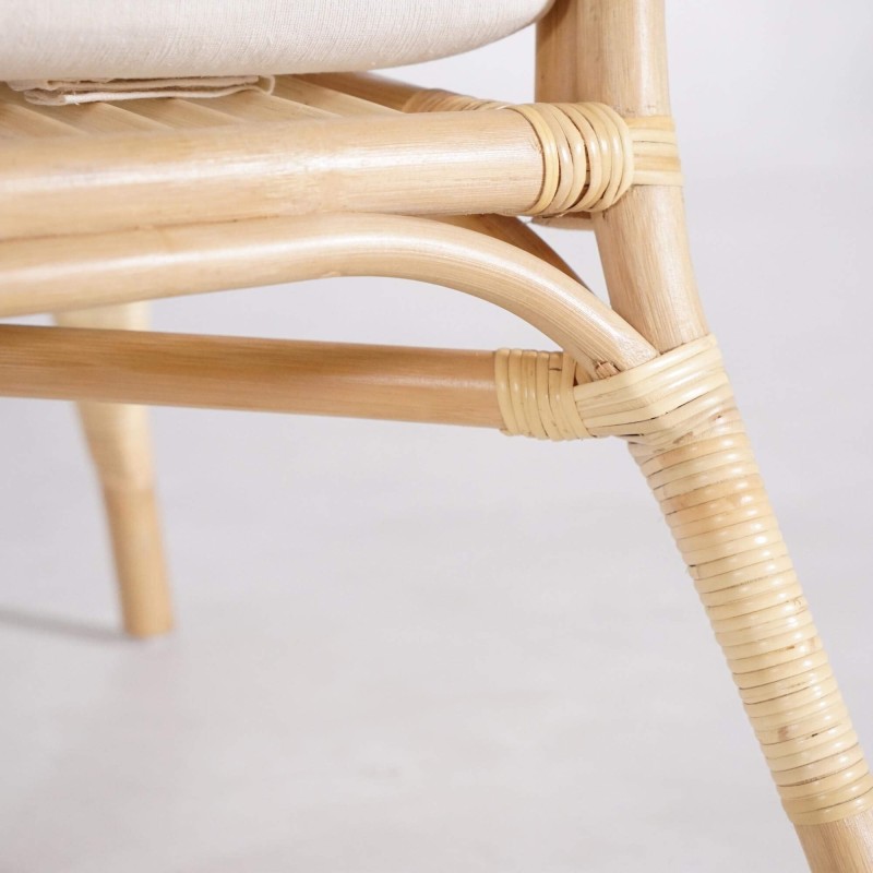Fauteuil van naturel rotan met beige kussen - Yuki