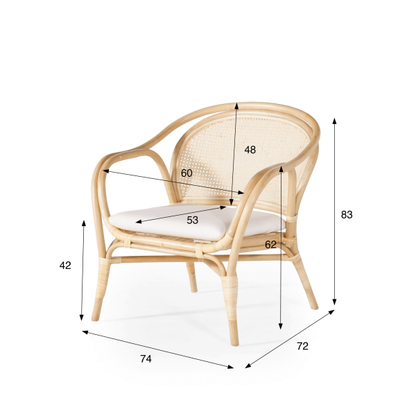 Fauteuil van naturel rotan met beige kussen - Yuki