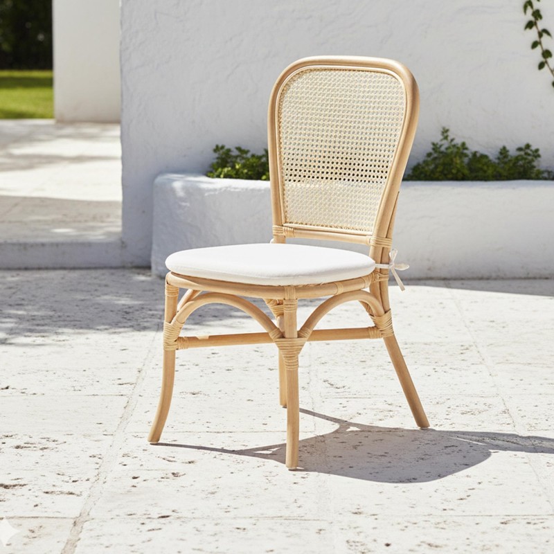 Stoel van naturel rotan met beige kussen - Louna