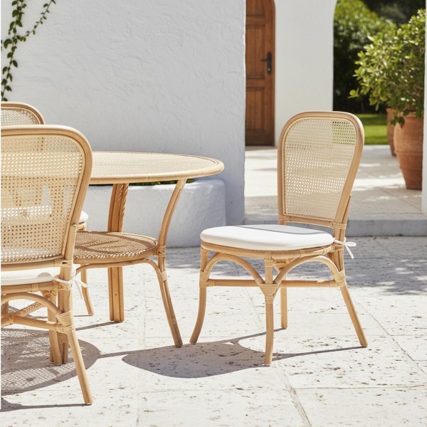 Stoel van naturel rotan met beige kussen - Louna