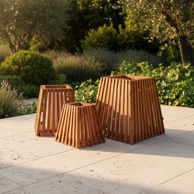 Buitenlamp van teakhout H30 cm - Nori