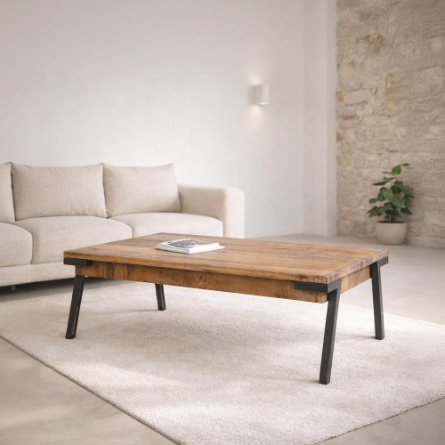 Vintage salontafel met massief houten blad en metalen onderstel – Retro Archi