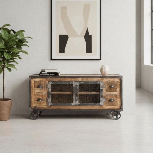 Industrieel TV meubel 4 laden antieke afwerking