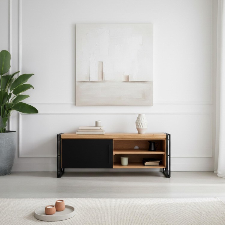 Tv-meubel in massief hout en metaal - Liverpool