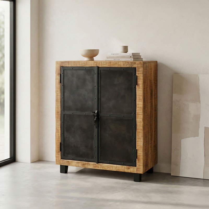 Klein houten en metalen dressoir - Brooklyn