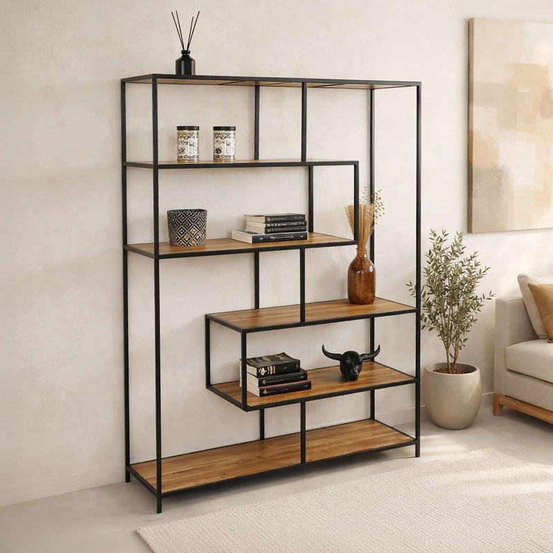 Industriële boekenkast van hout en metaal