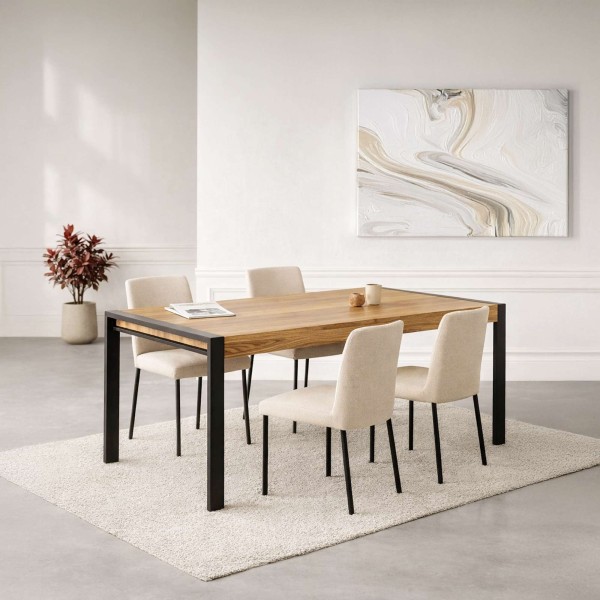 Massief hout en metalen eettafel - Liverpool