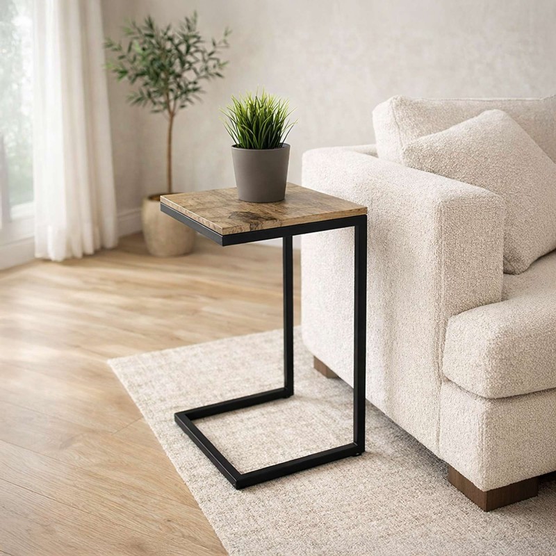 Bijzettafeltje met houten blad en metalen poot