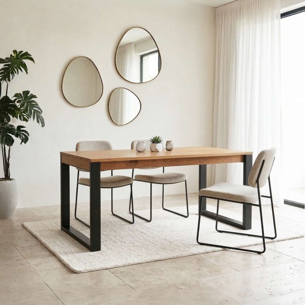 Eettafel van hout en metaal 160 cm – Osaka