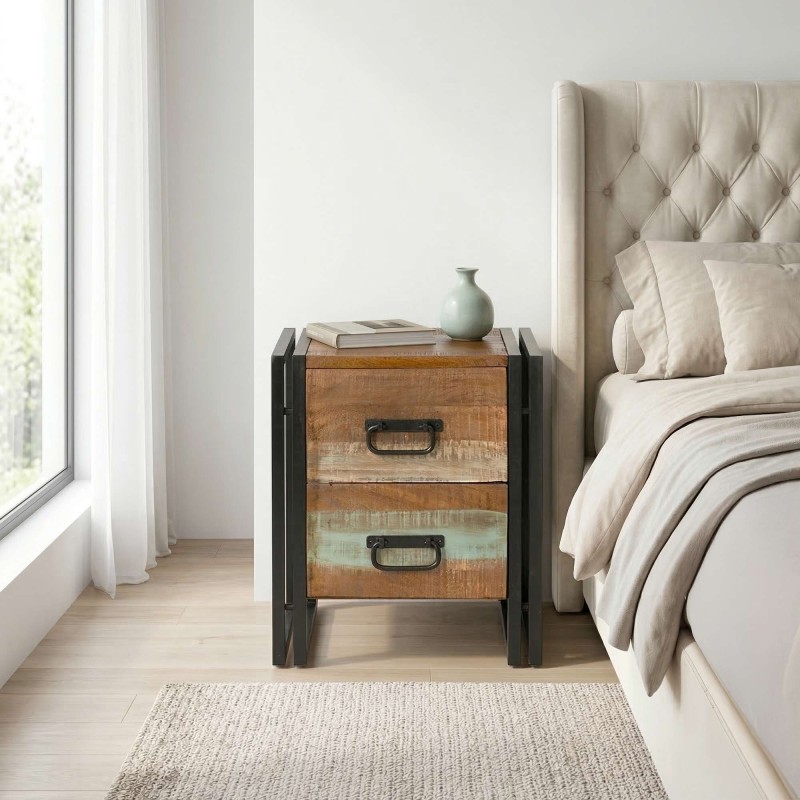 Industriële nachtkast in hout