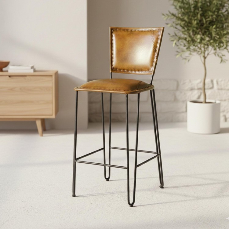 Vintage metalen en lederen barstoel - Smart