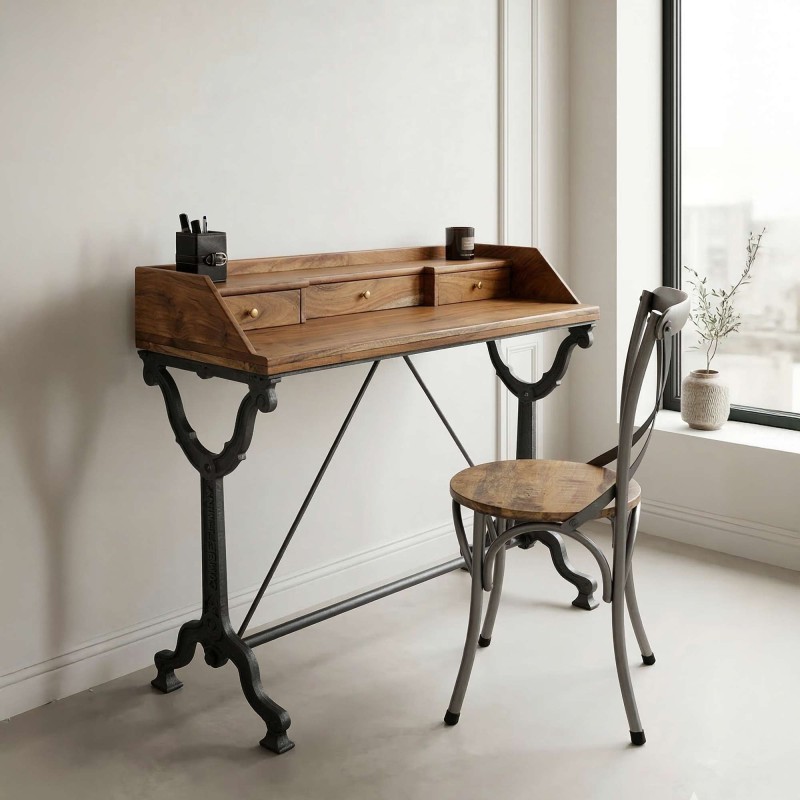 Industriële console van hout en metaal