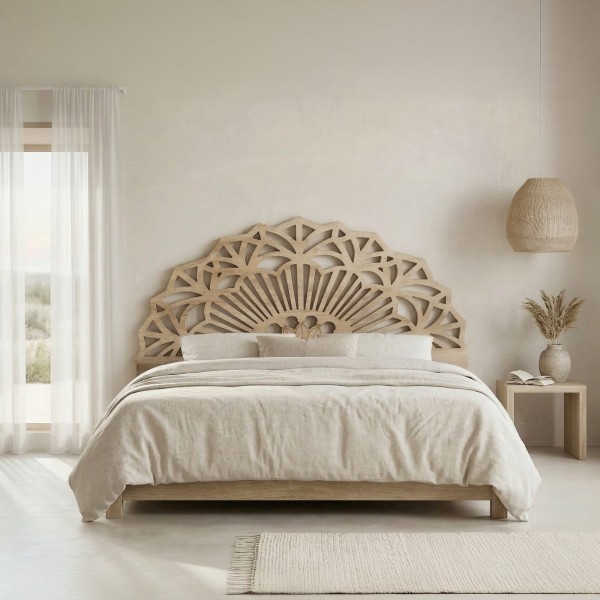 Houten hoofdbord met gesculpteerd hout 160 cm - Solara