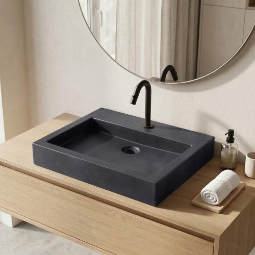 Diep antraciet rechthoekig betonnen waskom - Solidis