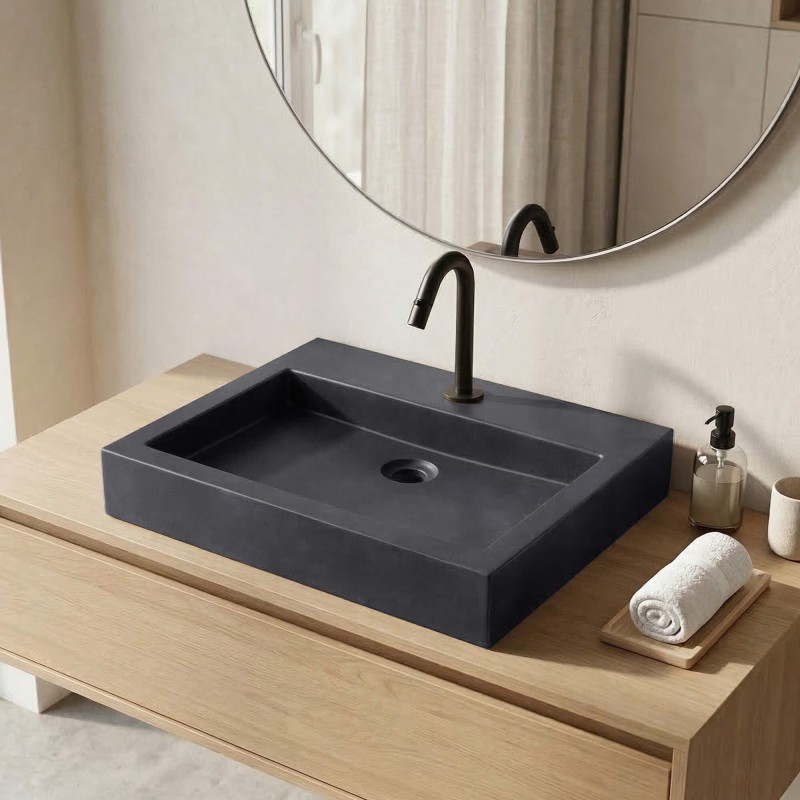 Diep antraciet rechthoekig betonnen waskom - Solidis