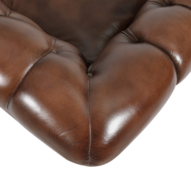 Fauteuil Chesterfield in echt bruin leer - Harold