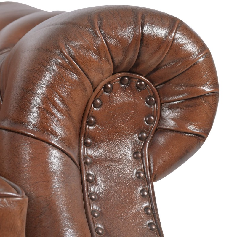 Fauteuil Chesterfield in echt bruin leer - Harold