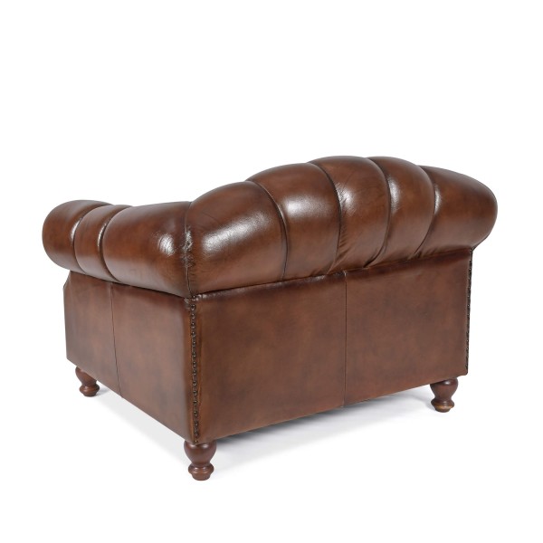 Fauteuil Chesterfield in echt bruin leer - Harold