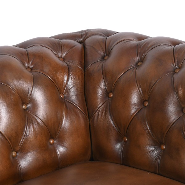 Chesterfield fauteuil van echt bruin leer - Henry
