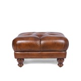 Gecapitonneerde poef van echt bruin leer