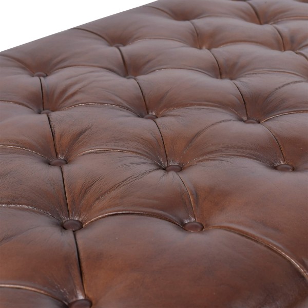 Voetenbank met capitonnage in echt bruin leer