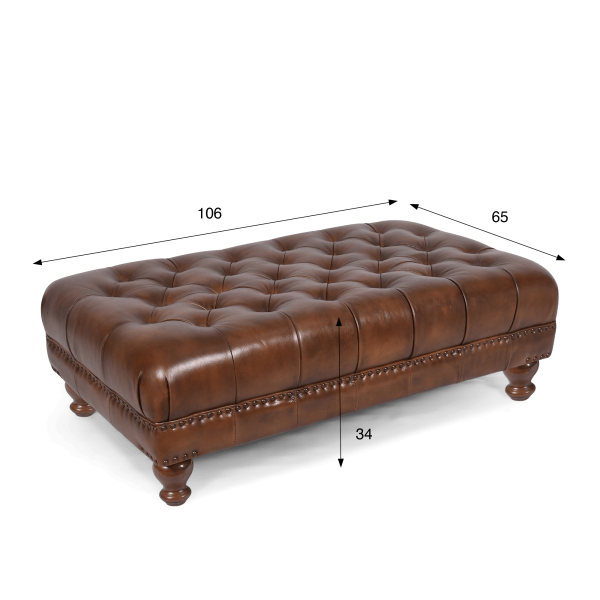Voetenbank met capitonnage in echt bruin leer