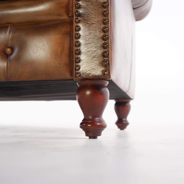 Chesterfield bank van echt bruin leer 2-zits - Edward