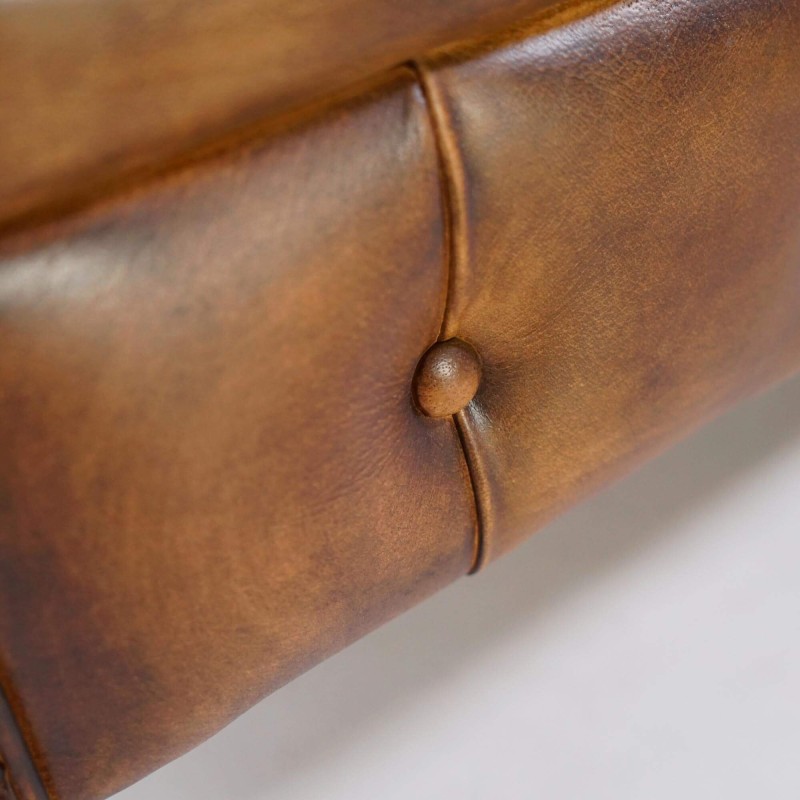 Chesterfield bank van echt bruin leer 3-zits - Edward