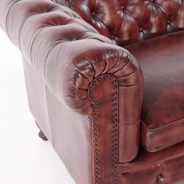 Chesterfield bank van echt bordeaux leer 2-zits - Edward