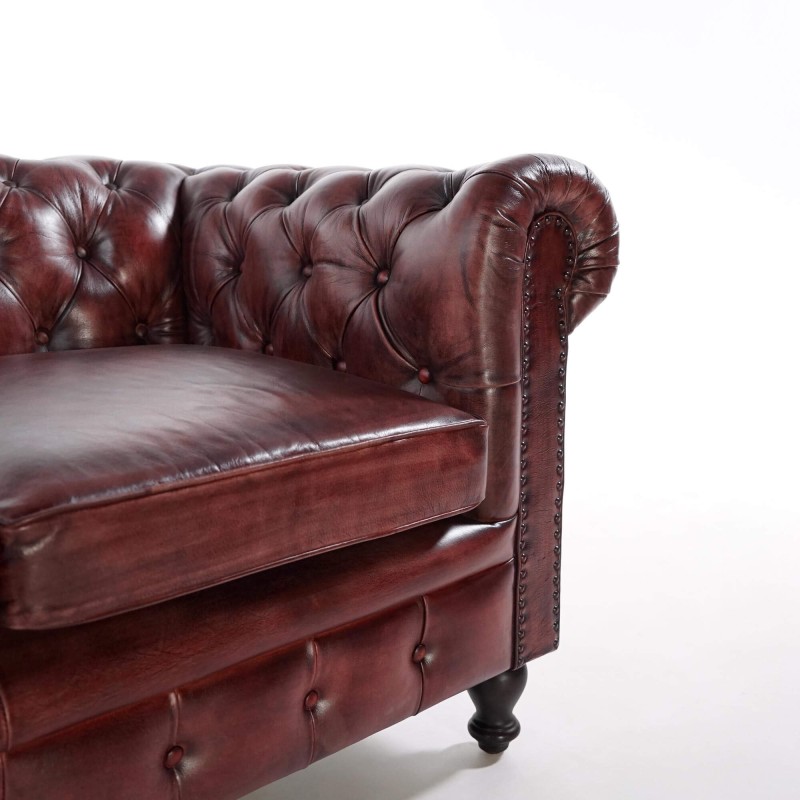 Chesterfield bank van echt bordeaux leer 2-zits - Edward