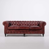 Chesterfield bank van echt bordeaux leer 3-zits - Edward