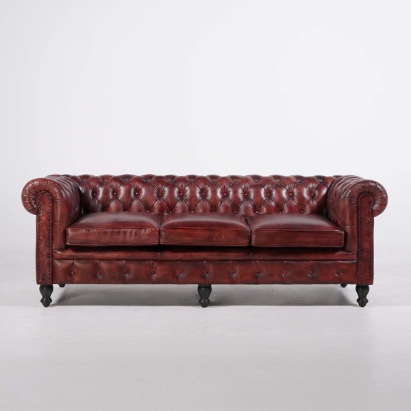 Chesterfield bank van echt bordeaux leer 3-zits - Edward