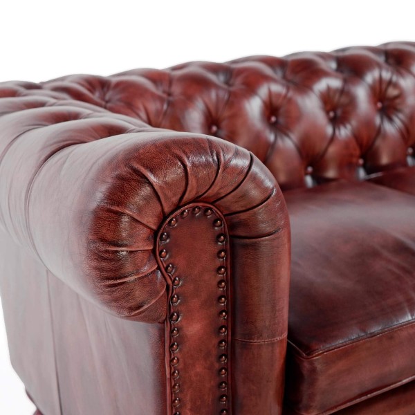Chesterfield bank van echt bordeaux leer 3-zits - Edward