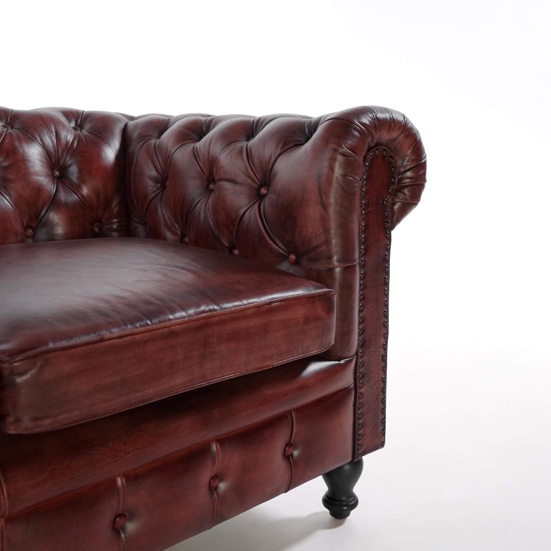 Chesterfield bank van echt bordeaux leer 3-zits - Edward